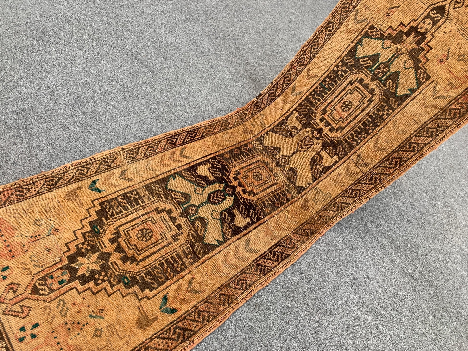 Antique Runner Rug 2x6 Ft Afghan Hand Knotted Runner Rug, Low Pile Rug, Vintage Pictorial Rug, Oriental Wool Rug Bedroom Hallway Runner Rug.