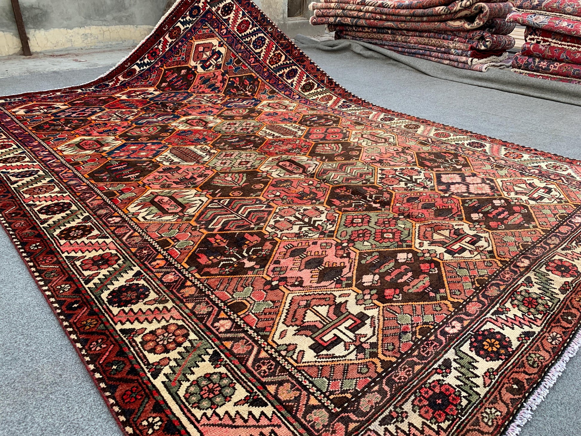 7x10 Ft Vintage Floral Rug, Afghan Hand knotted Wool Rug, Turkmen Tribal Rug, Antique Oriental Rug, Home Decor Rug Best for Living Room Rug.