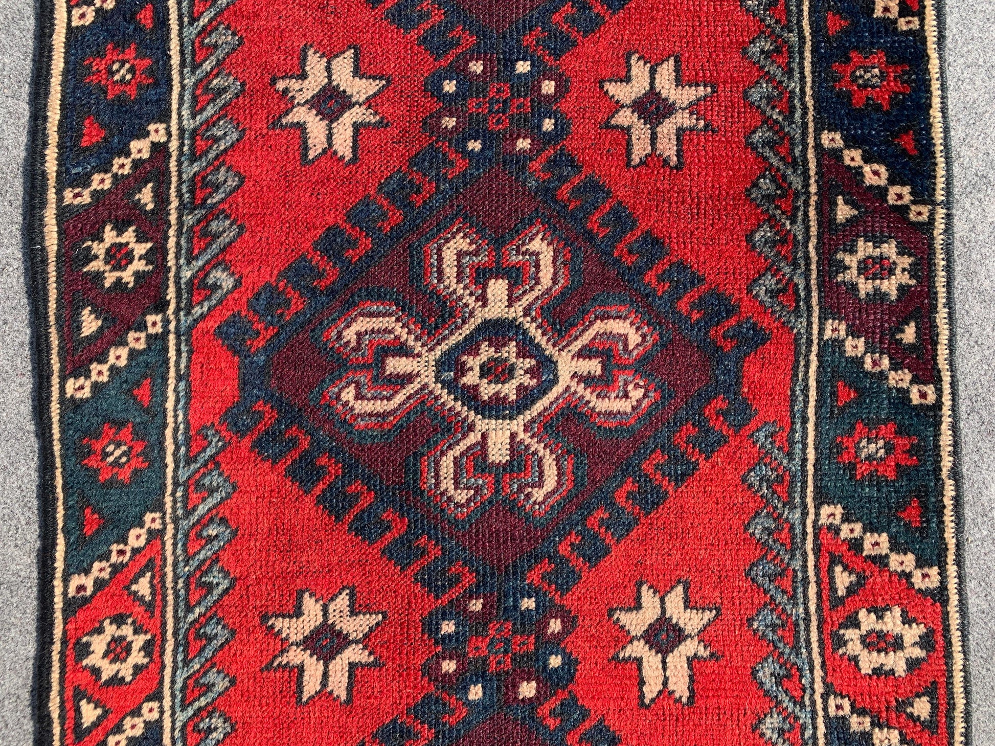 Vintage Runner Rug 2x9 Ft Afghan Hand Knotted Runner Rug, Low Pile Rug, Geometric Area Rug, Antique Oriental Runner Rug, Hallway Runner Rug.