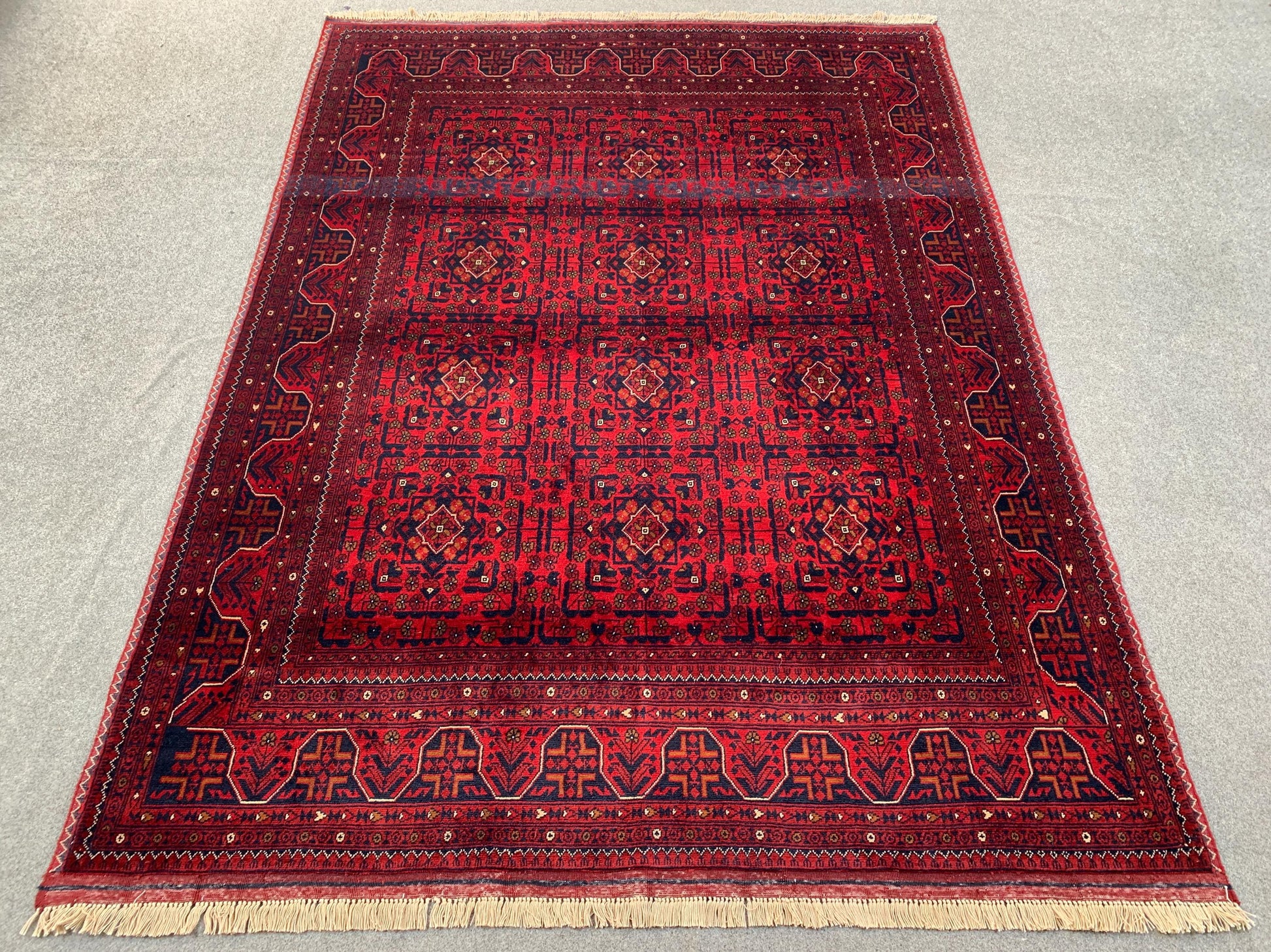 Vintage Bukhara Beljik Rug 5x6 Hand Knotted Wool Rug, High Quality Afghan Rug, Oriental Rug, Good Pile Rug, Best for Bedroom Living Room Rug