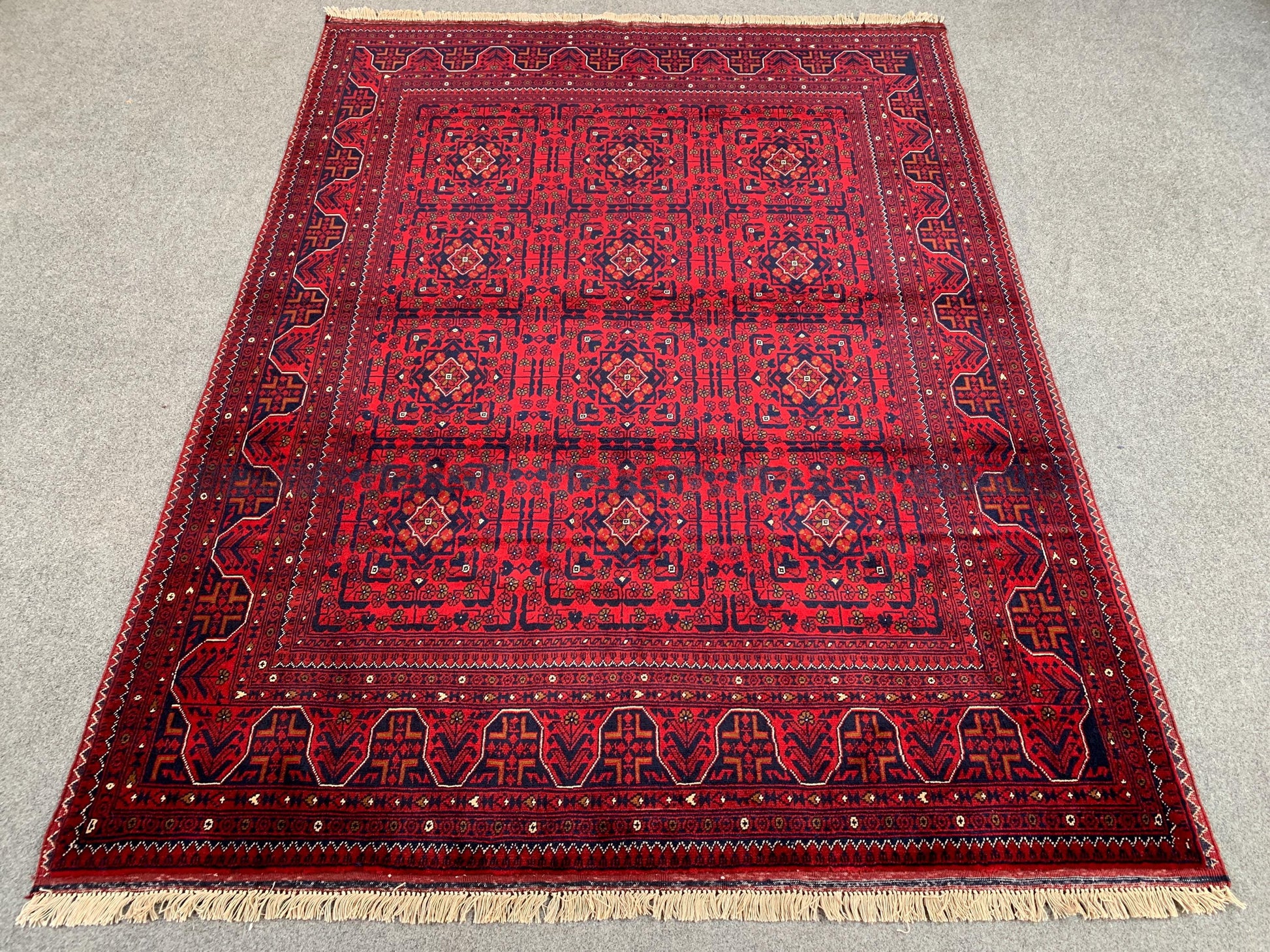 Vintage Bukhara Beljik Rug 5x6 Hand Knotted Wool Rug, High Quality Afghan Rug, Oriental Rug, Good Pile Rug, Best for Bedroom Living Room Rug