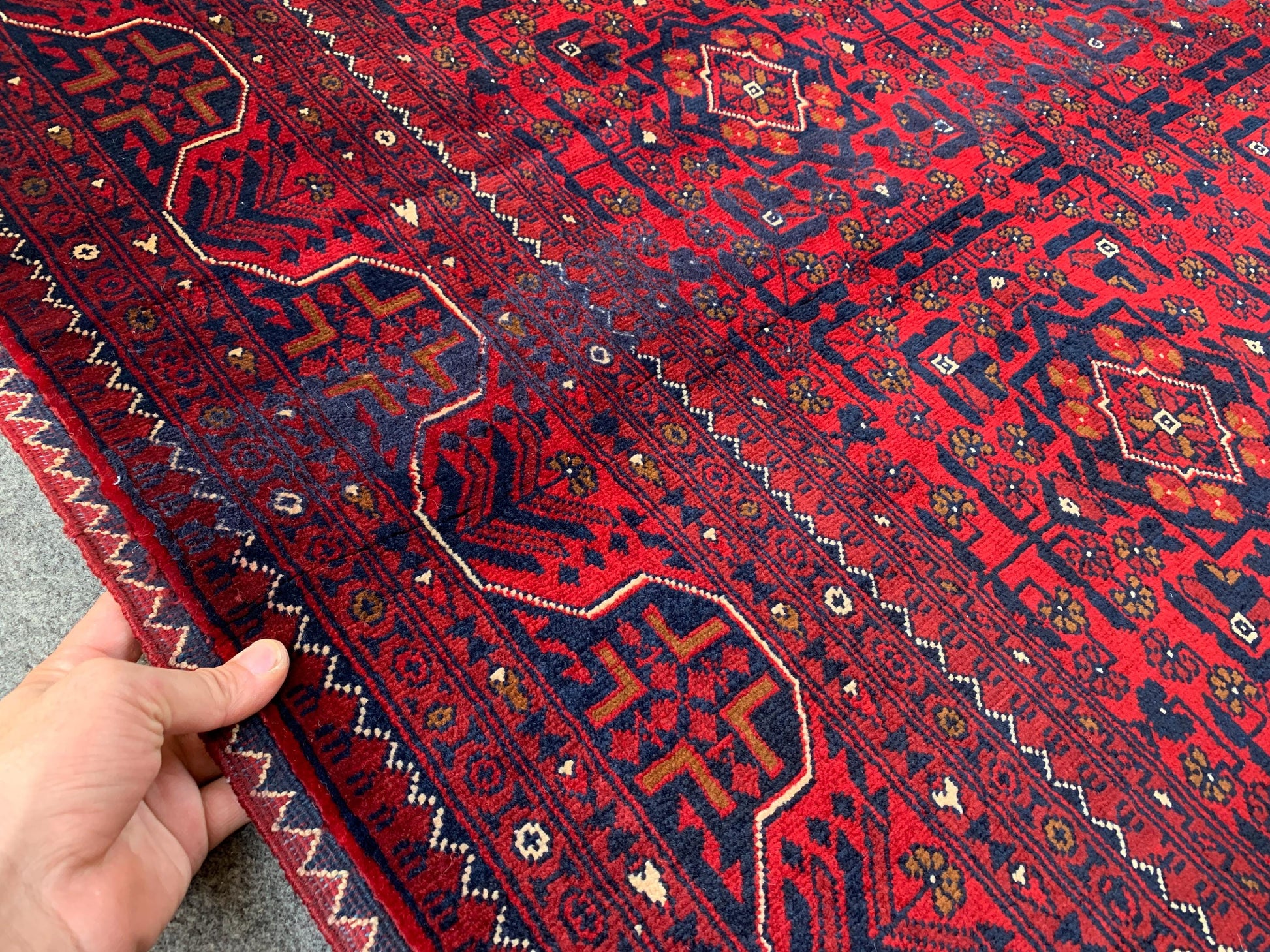 Vintage Bukhara Beljik Rug 5x6 Hand Knotted Wool Rug, High Quality Afghan Rug, Oriental Rug, Good Pile Rug, Best for Bedroom Living Room Rug