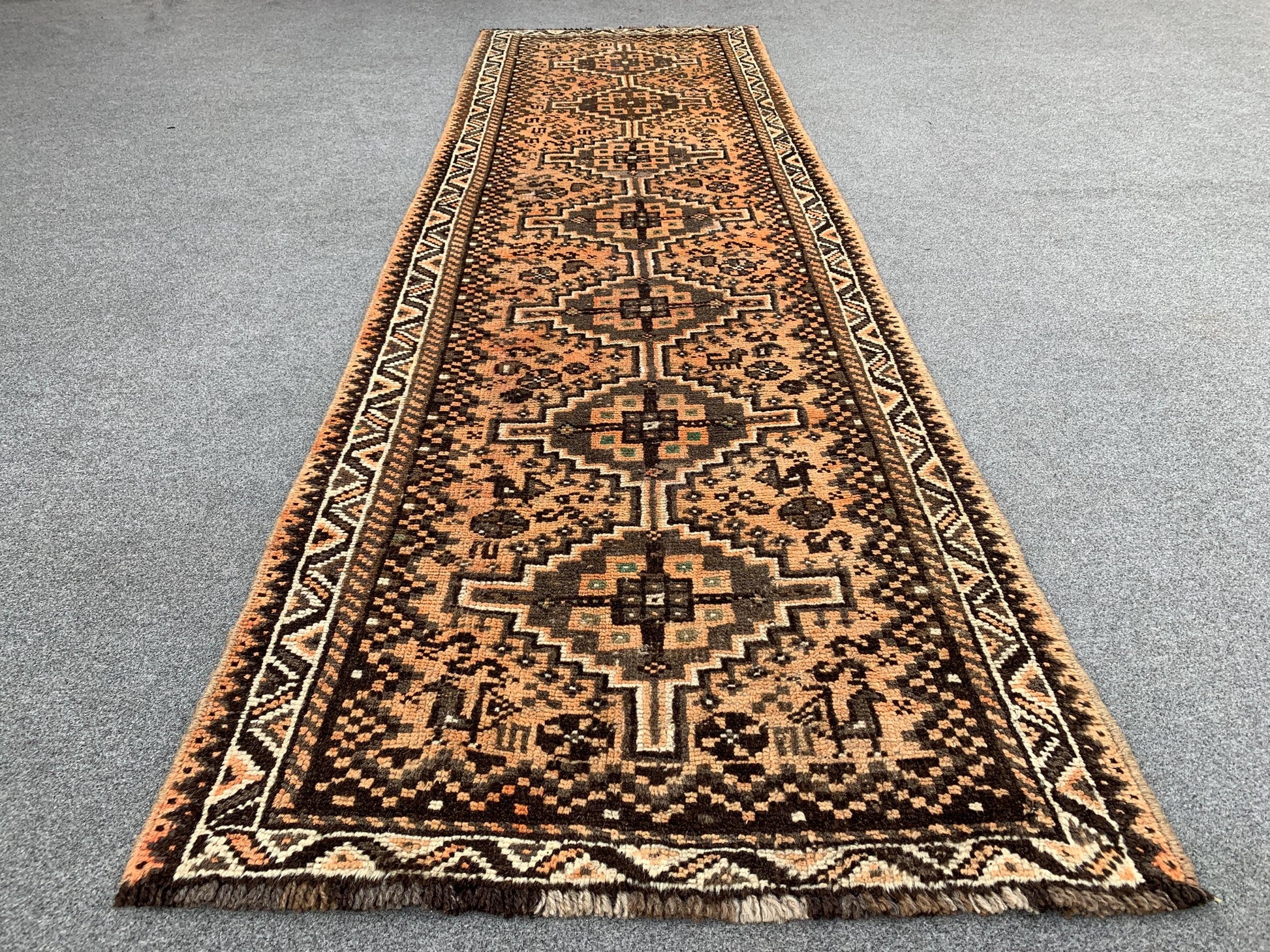 3x8 Ft Runner Antique Rug, Caucasian Runner Rug, Afghan Hand knotted Wool Rug, Vintage Oriental Rug, Turkmen Tribal Rug, Hallway Runner Rug.