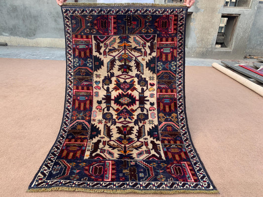 3x4 Ft Vintage Baluchi Rug, Afghan Hand Knotted Rug, Oriental Wool Rug, Herati Area Rug, Best for Office Rug, Good Pile Rug, Bedroom Rug etc