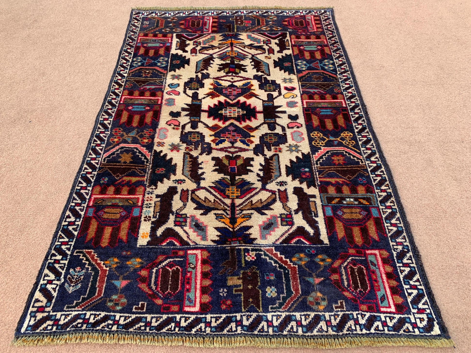 3x4 Ft Vintage Baluchi Rug, Afghan Hand Knotted Rug, Oriental Wool Rug, Herati Area Rug, Best for Office Rug, Good Pile Rug, Bedroom Rug etc
