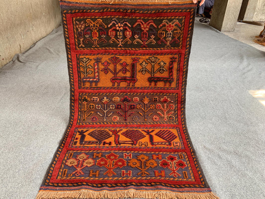 3x4 Ft Amazing Pictorial kilim Rug, Afghan Hand Knotted kilim Rug, Oriental Rug, Herat kilim Rug, Best for Kids Room Rug, Floral design Rug.