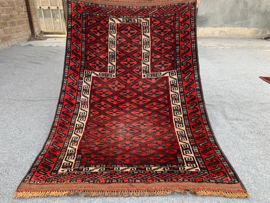 3x4 Ft Antique Prayer Rug, Afghan Hand Knotted Prayer Rug, Oriental Wool Rug, Muslim Prayer Rug, Turkmen Prayer Rug, Vintage Prayer Rug etc.