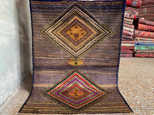 3x4 Ft Vintage Rug, Geometric design Rug, Afghan Handmade Rug, High Pile Rug Baluchi Oriental Rug, Best for Hallway Kitchen Bedroom Rug etc.