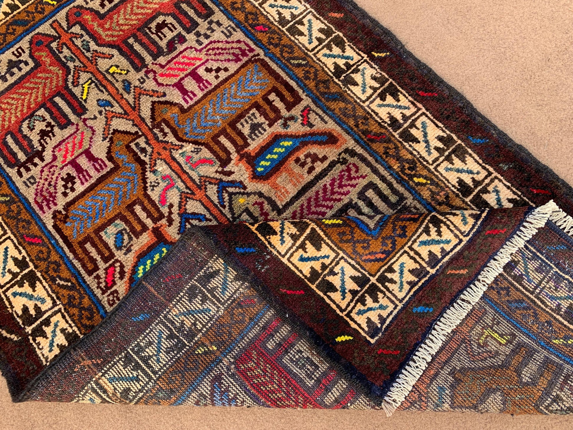 Amazing Pictorial Rug 3x5 Ft Natural Handmade Afghan Rug, Good Pile Rug, Vintage Oriental Wool Rug, Best for Kids Room Rug, Bedroom Rug etc.