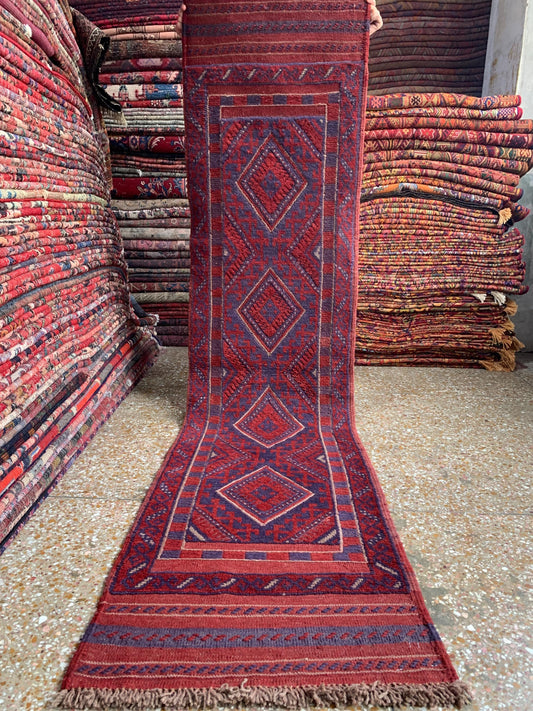 Runner Rug, 2x8 Ft Afghan Hand Knotted Runner Rug, Mashwani Runner Rug, Vintage Geometric Runner Rug, Oriental Wool Rug, Hallway Runner Rug.
