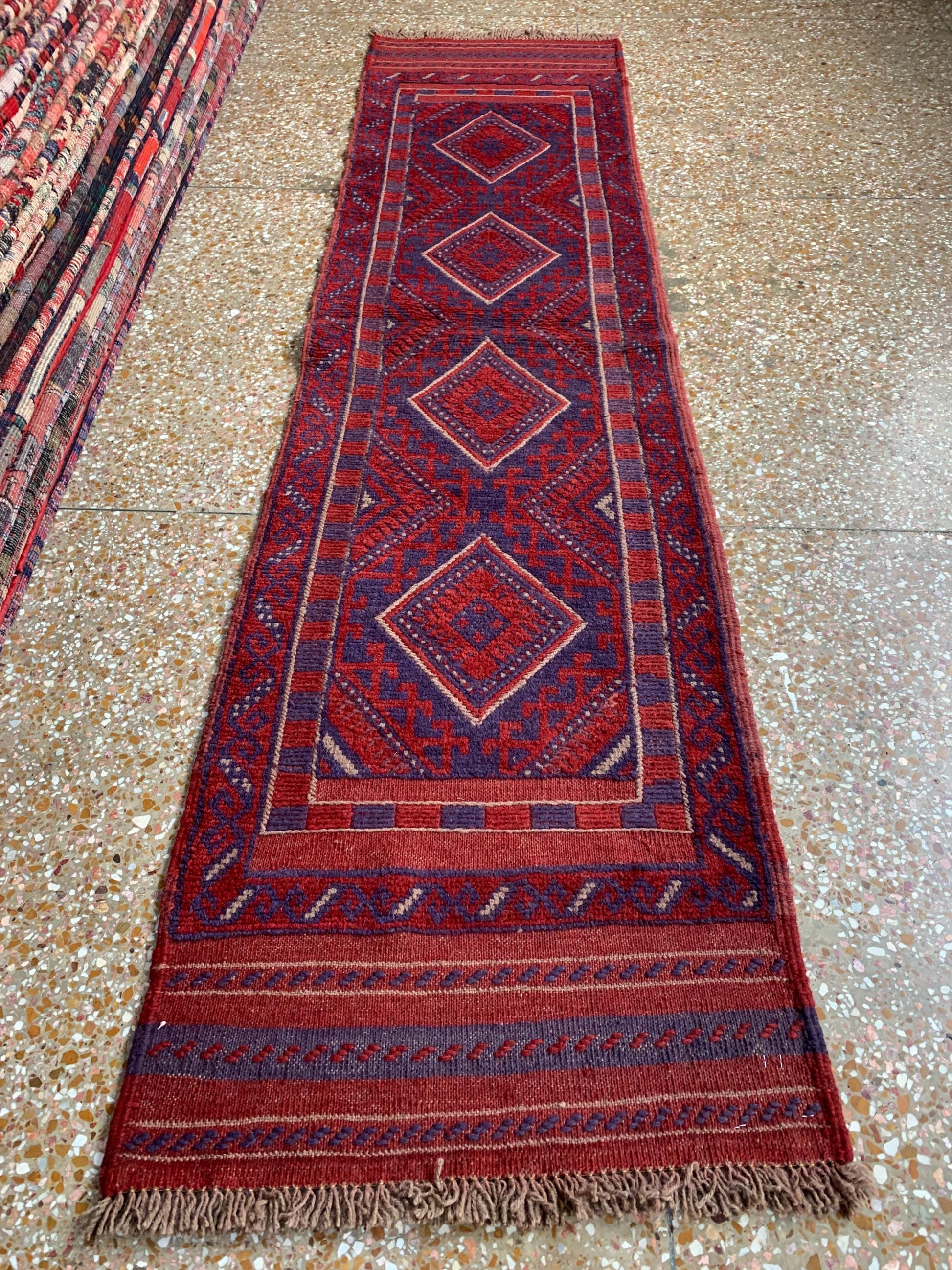 Runner Rug, 2x8 Ft Afghan Hand Knotted Runner Rug, Mashwani Runner Rug, Vintage Geometric Runner Rug, Oriental Wool Rug, Hallway Runner Rug.
