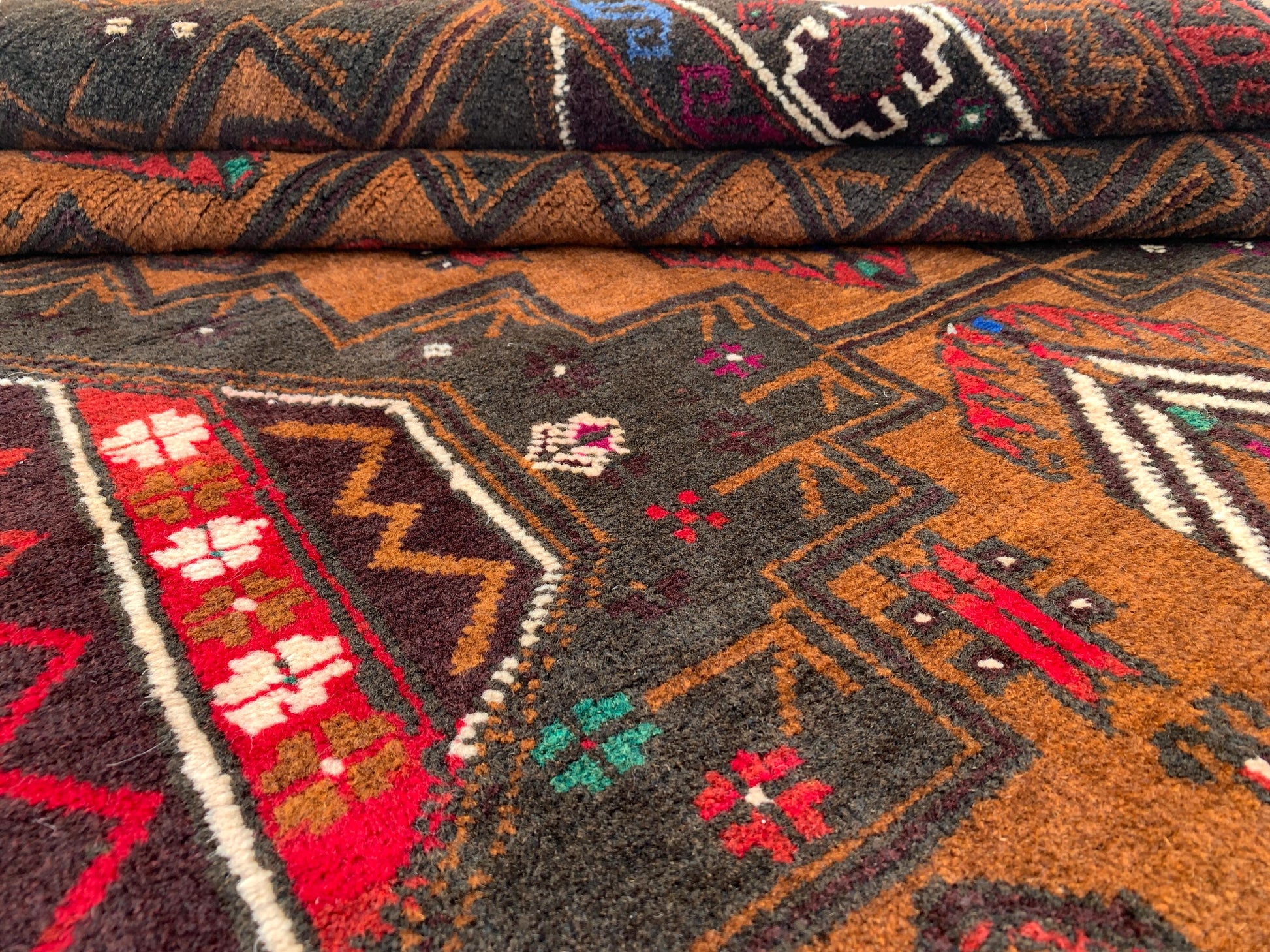 4x7 Ft Vintage Geometric design Rug, Afghan Hand Knotted Rug, Herati Baluchi Rug, Oriental Wool Rug, High Pile Rug, Living Room Bedroom Rug.