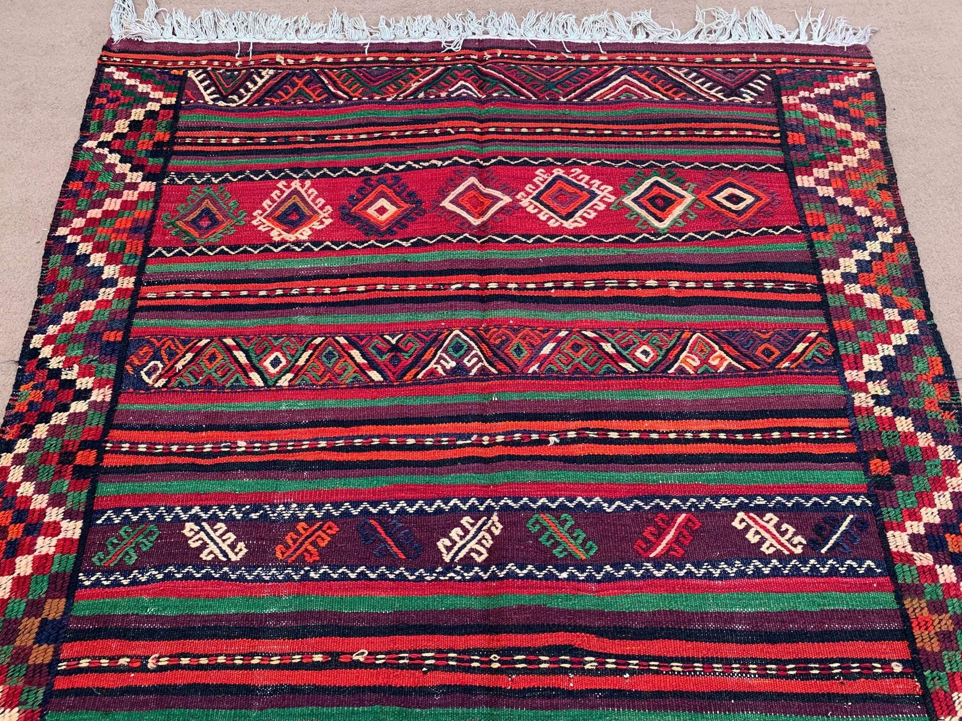 5x10 Ft Antique Afghan kilim Rug, Hand Knotted Wool kilim Rug, Oriental Flatweave kilim Rug, Vintage Striped Rug, Bedroom Living Room Rug.