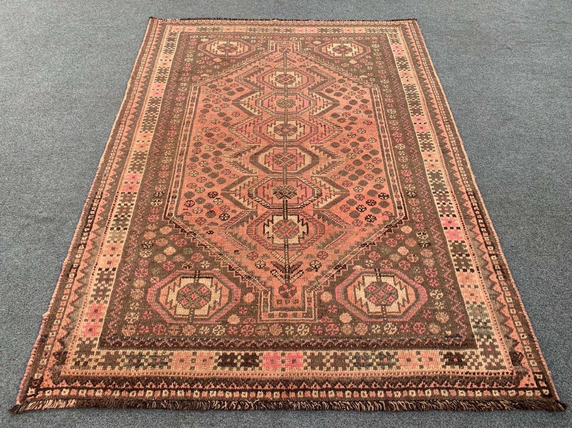 4x5 Ft Antique Caucasian Rug, Afghan Handmade Rug, Low Pile Rug, Oriental Vintage Rug, Turkmen Tribal Rug, Bedroom Rug, Kitchen Hallway Rug.