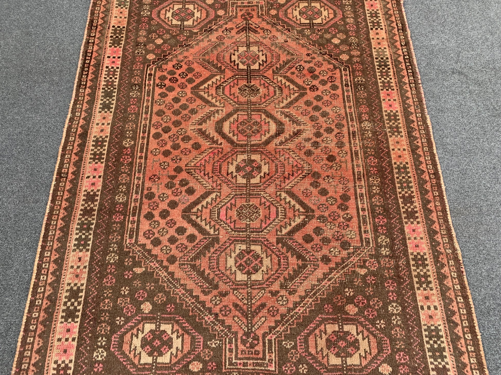 4x5 Ft Antique Caucasian Rug, Afghan Handmade Rug, Low Pile Rug, Oriental Vintage Rug, Turkmen Tribal Rug, Bedroom Rug, Kitchen Hallway Rug.
