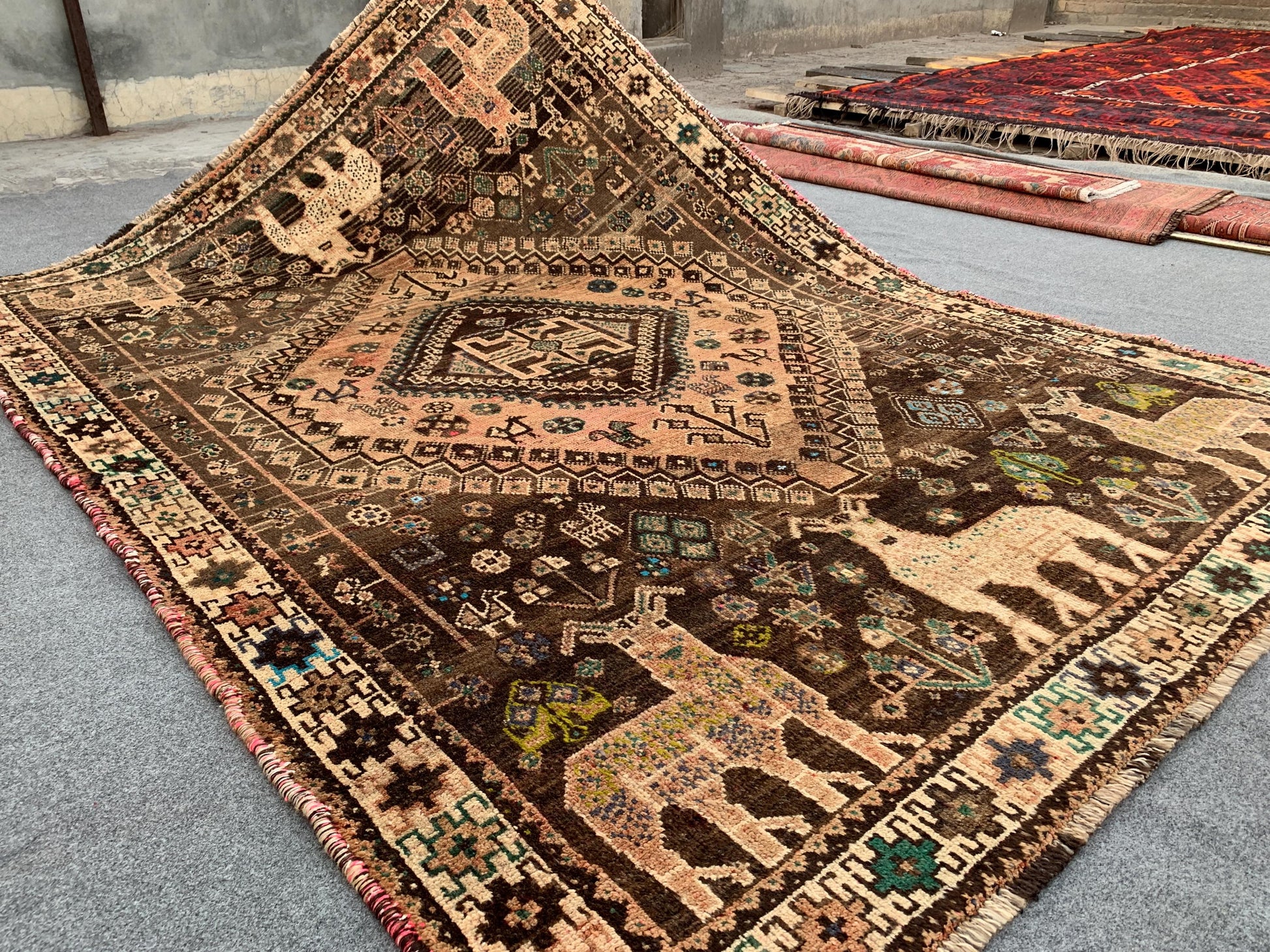 Antique Pictorial Animal Rug 5x8 Ft Caucasian design Rug, Hand knotted Vintage Rug, Oriental Afghan Rug, Turkmen Tribal Rug, Living Room Rug