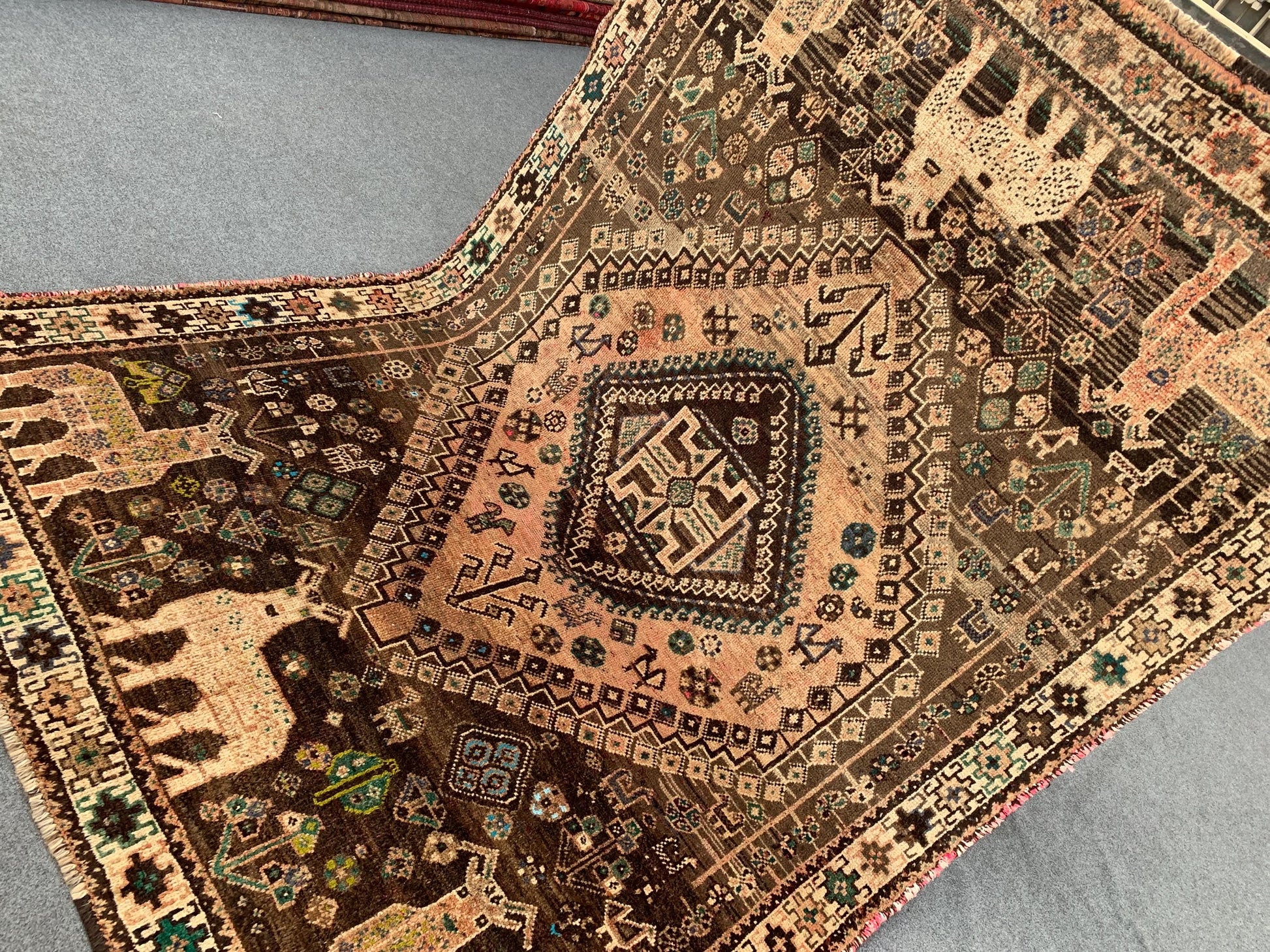 Antique Pictorial Animal Rug 5x8 Ft Caucasian design Rug, Hand knotted Vintage Rug, Oriental Afghan Rug, Turkmen Tribal Rug, Living Room Rug