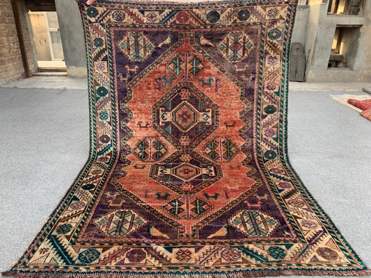 Vintage Rug 4x6 Ft Caucasian design Rug, Afghan Handmade Rug, Low Pile Rug, Oriental Wool Rug, Antique Tribal Rug, Bedroom Rug, Hallway Rug.