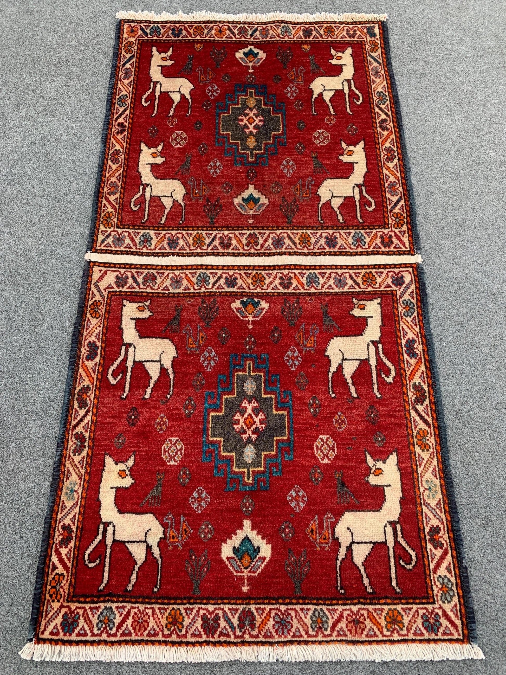 2x4 Ft One of a kind Vintage Rug, Afghan Hand Knotted Rug, Pictorial Animal Rug, Red Rug Oriental Wool Rug, Rugs for Bedroom Hallway Rug etc