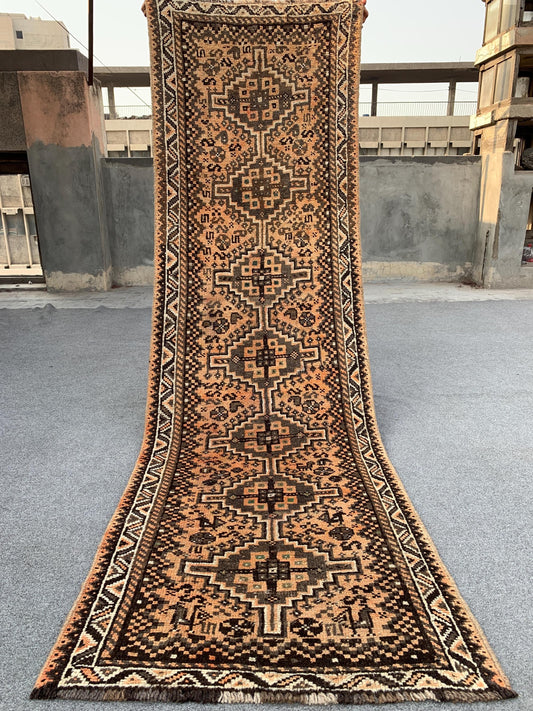 3x8 Ft Runner Antique Rug, Caucasian Runner Rug, Afghan Hand knotted Wool Rug, Vintage Oriental Rug, Turkmen Tribal Rug, Hallway Runner Rug.