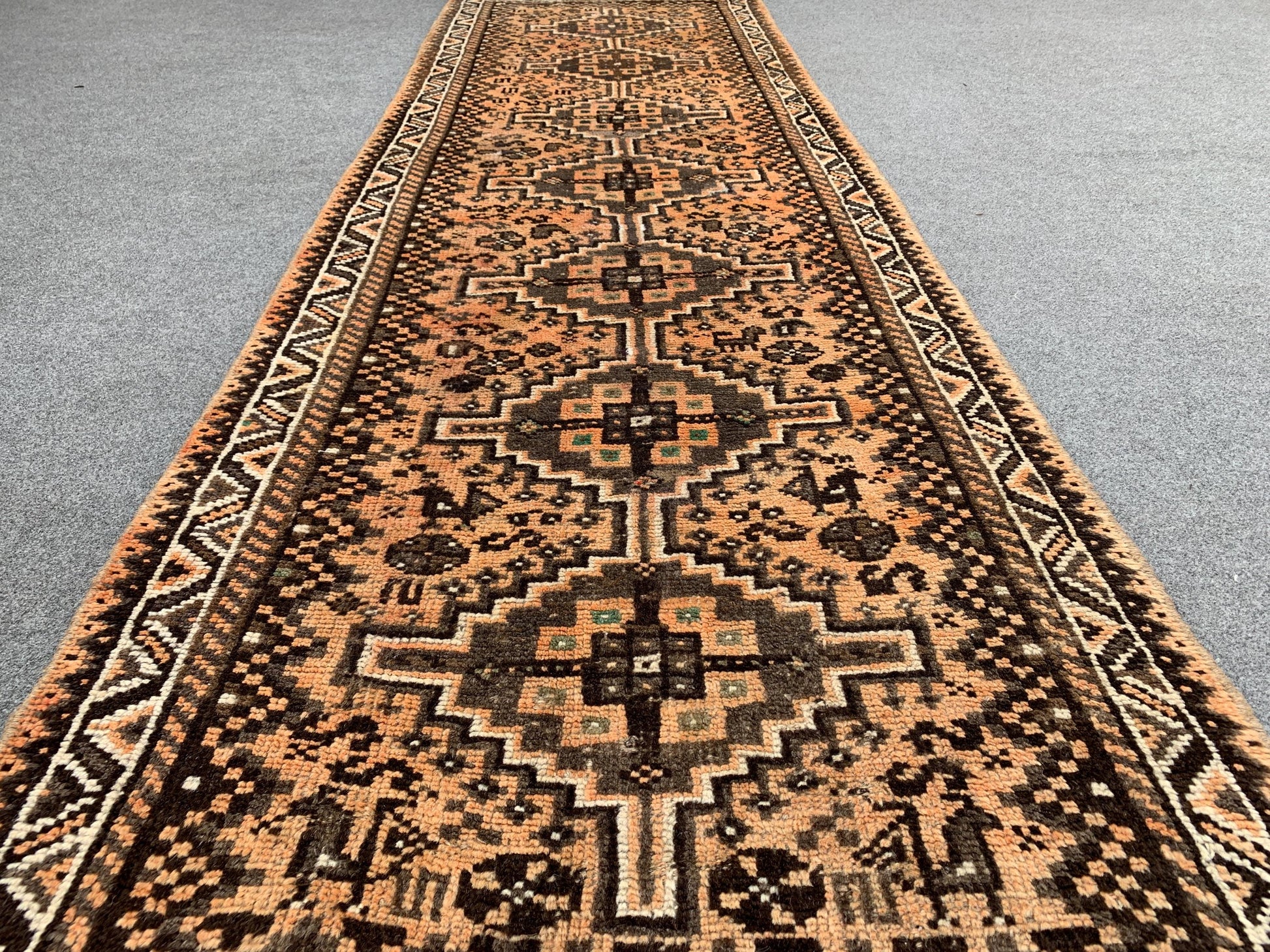 3x8 Ft Runner Antique Rug, Caucasian Runner Rug, Afghan Hand knotted Wool Rug, Vintage Oriental Rug, Turkmen Tribal Rug, Hallway Runner Rug.