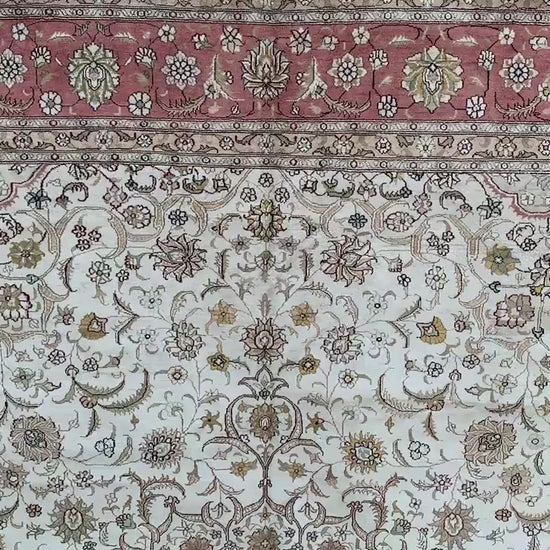 Amazing Large Afghan Silk Rug 9x12 Ft Salmon Ivory pink Hand knotted silk on cotton oriental floral Carpet, Traditional Rug, Living Room Rug