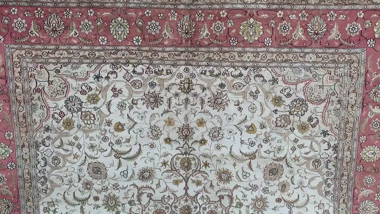 Amazing Large Afghan Silk Rug 9x12 Ft Salmon Ivory pink Hand knotted silk on cotton oriental floral Carpet, Traditional Rug, Living Room Rug