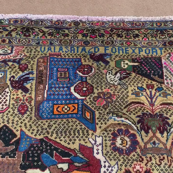3x5 ft Pictorial Antique Rug 100% Handmade Afghan Rug, Herati Baluchi Rug, Vintage Pictorial Rug Oriental Wool Rug Bedroom Wall Hanging Rug.