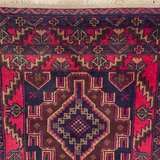 Famous Herati Baluchi Rug, Handmade Wool Rug, Vintage Afghan Rug Geometric Area Rug, Red Navy Blue Brown Rug. Living Room Bedroom Rug 4x6 ft