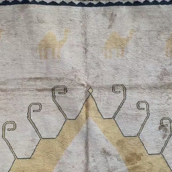 Beige Yellow Silk Rug 6x8 Ft Handmade Afghan Silk Rug, Geometric Area Rug, Turkmen Silk Rug, Soft Pile Rug, Rugs for Bedroom Living Room Rug