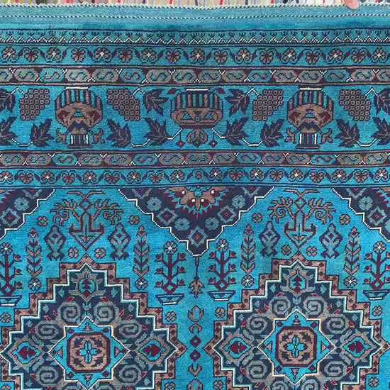 5x7 Ft Ocean Blue Afghan Rug, Natural Hand Knotted Rug, New Bukhara design Rug, Oriental Wool Rug, Fine Quality Rug, Bedroom Living Room Rug