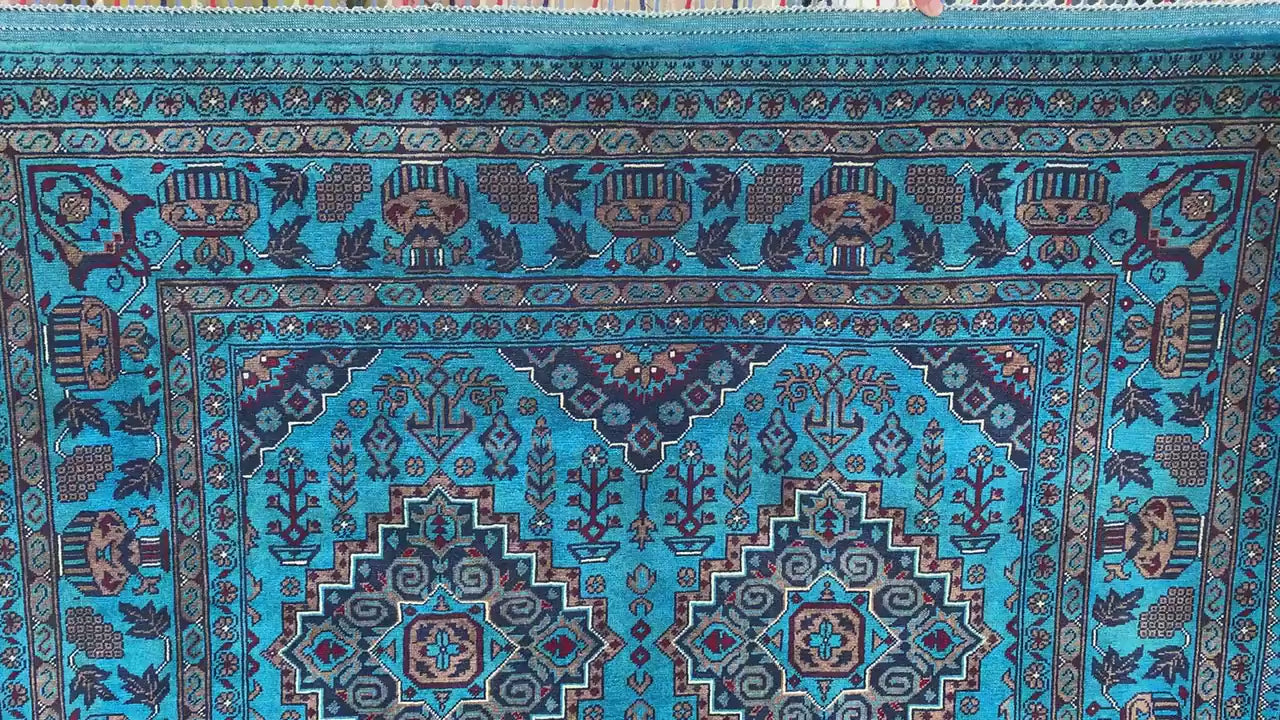 5x7 Ft Ocean Blue Afghan Rug, Natural Hand Knotted Rug, New Bukhara design Rug, Oriental Wool Rug, Fine Quality Rug, Bedroom Living Room Rug