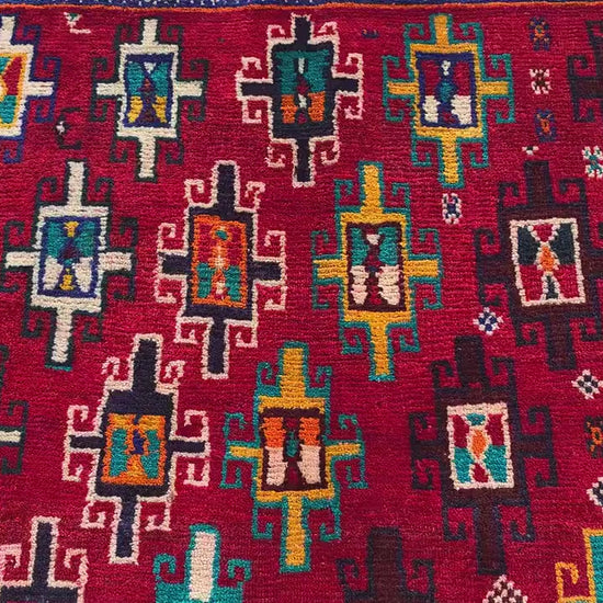 Vintage Red Rug 4x6 ft Handmade Afghan Wool Rug, Tribal Turkmen Rug Multi colors Rug, Collectors piece Rug Oriental Antique Rug Bedroom Rug.