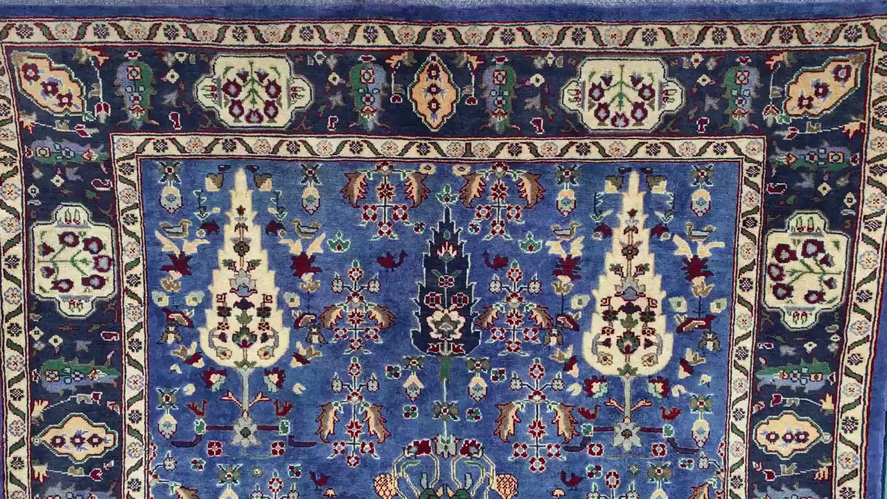 5x7 Ft Tree of life design Rug, Natural Hand Knotted Rug, Blue Afghan Rug, Good Pile Rug Oriental Wool Rug, Rugs for Bedroom Living Room Rug