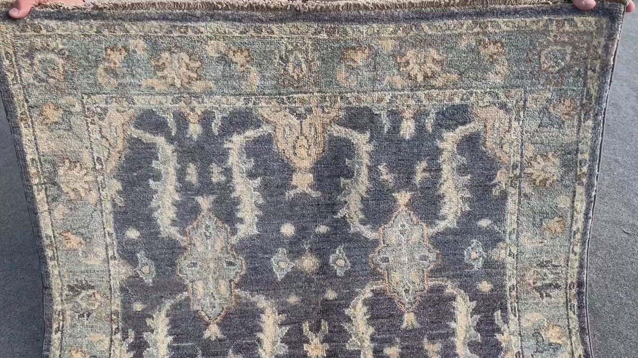 3x5 ft Grey Afghan Rug, Hand Knotted Turkmen Wool Rug, Traditional Turkmen Rug Famous Chobi Rug, Home Decor Rug Living Room Rug Bedroom Rug.