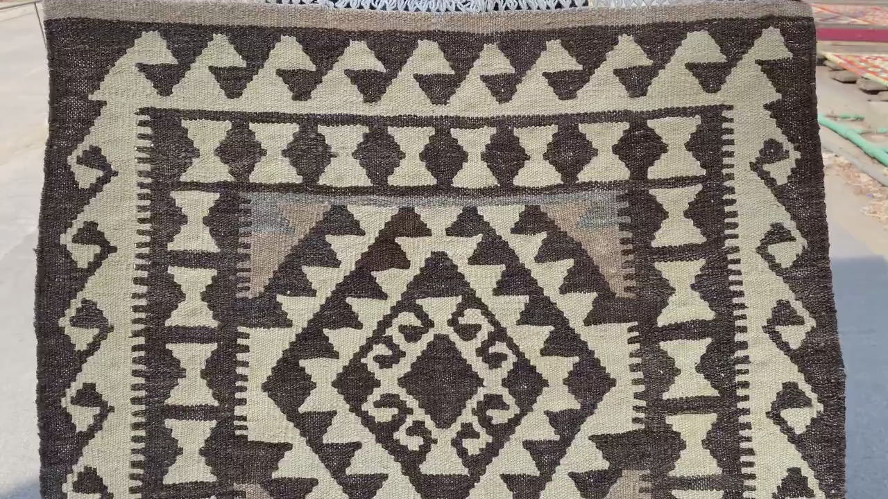 Geometric Maimana Sumak Kilim Runner Rug, Afghan Hand Knotted Rug, Flatweave Kilim Rug Natural Kilim Rug, Bedroom Hallway Runner Rug 3x10 ft
