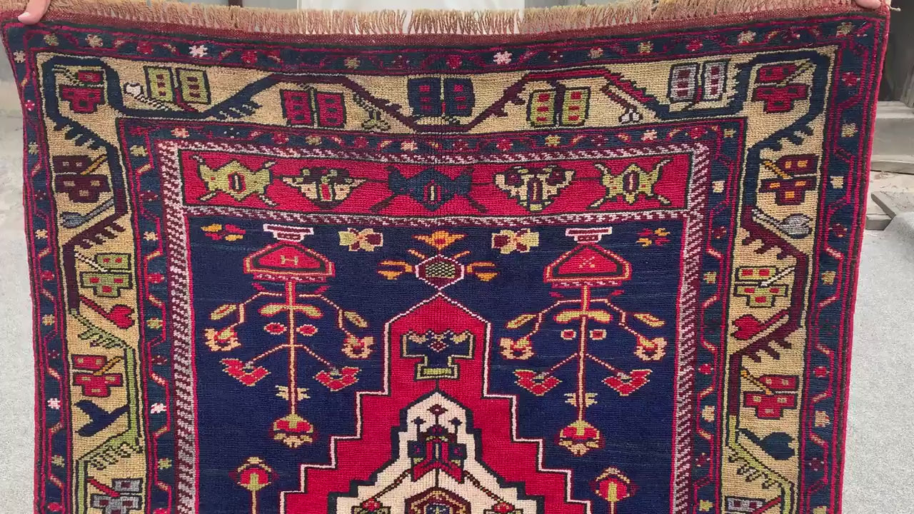 Vintage Afghan Rug, 4x7 Ft Floral design Rug, Hand Knotted Wool Rug, Geometric Area Rug, Best for Office Rug, Good Quality Rug, Bedroom Rug.