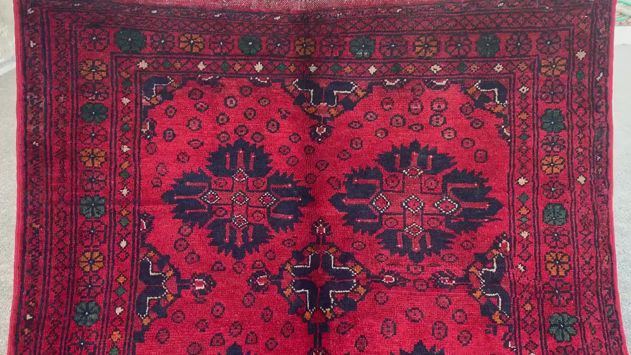 Bukhara Vintage Rug 3x5 ft  Handmade Afghan Rug Tribal Wool Area Rug Red Bukhara Rug Oriental Geometric Rug Kitchen Rug Entryway Bedroom Rug