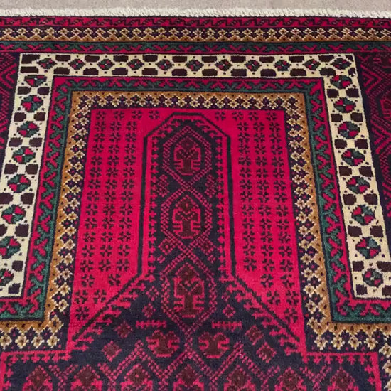 Vintage Prayer Rug 3x5 ft Afghan Hand Knotted Rug, Muslim Prayer Rug Turkmen Tribal Rug, Oriental Wool Rug, Prayer Mat Rug Wall Hanging Rug.
