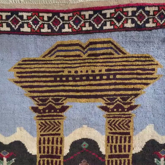 Small Vintage Pictorial Rug, Afghan Handmade Wool Rug, Oriental Wool Rug, One of a kind Rug, Best for Wall Hanging Hallway Rug, 2.6 x 3.8 Ft