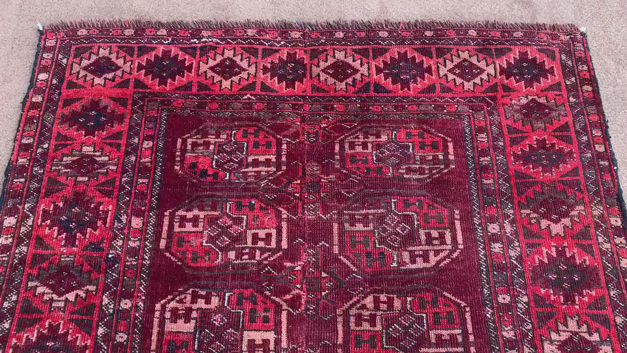 Vintage Rug 3x6 ft Handmade Afghan Wool Rug Turkmen Tekke design Rug Oriental Area Rug Bedroom Rug 1960s Antique Rug Hallway Runner Rug etc.