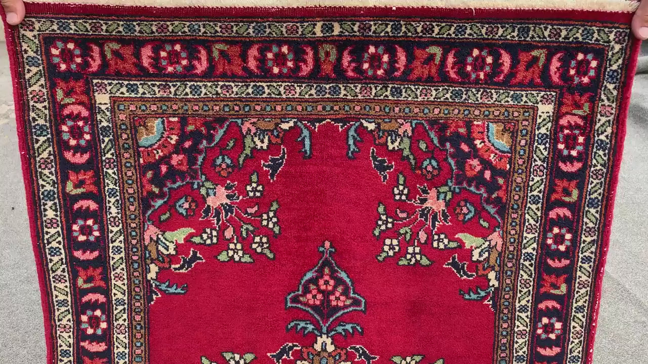 2x4 Ft Vintage Red Rug, Afghan Hand knotted Wool Rug, Geometric Area Rug, Oriental Rug Amazing Rug, Small Hallway Rug, Small Kitchen Rug etc