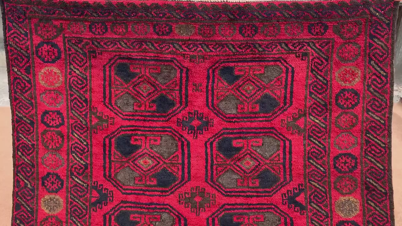 Vintage Tekke Rug 4x6 ft Handmade Afghan Rug Tekke design Baluchi Rug Tribal Turkmen Rug Oriental Wool Area Rug Antique Kitchen Bedroom Rug.