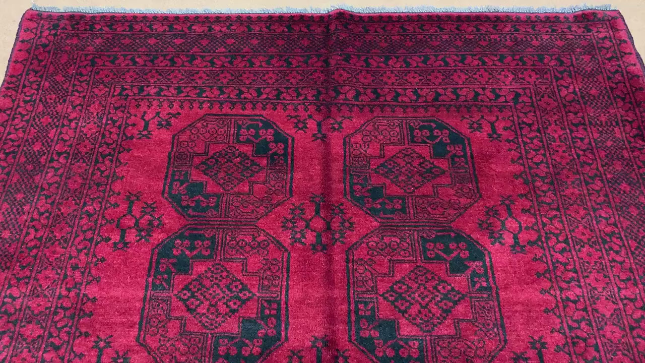 Vintage Fil Pai design Rug, Afghan Hand Knotted Wool Rug, Famous Turkmen Rug, Red Khal Muhammadi Rug, Home Decor Rug, Living Room Rug 5x6 ft