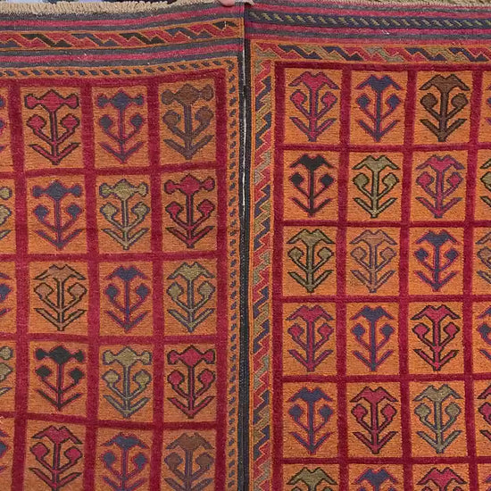 Set of 2 Piece Rug, 3x12 Ft Runner kilim Rug, Afghan Nokar Runner Rug, Handmade Wool Rug, Checkered design Rug, Bedroom Hallway Runner Rug.