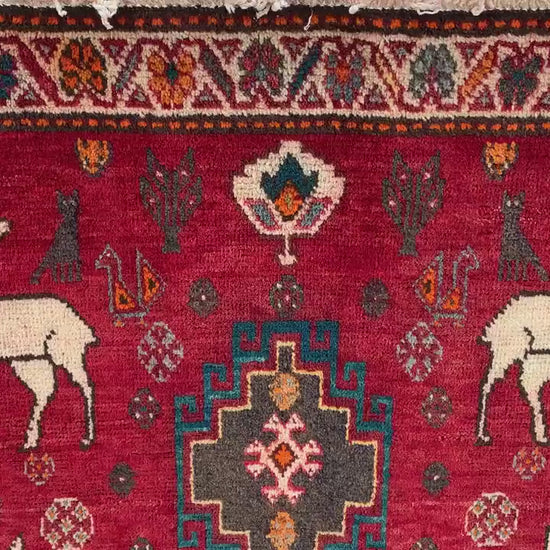 2x4 Ft One of a kind Vintage Rug, Afghan Hand Knotted Rug, Pictorial Animal Rug, Red Rug Oriental Wool Rug, Rugs for Bedroom Hallway Rug etc