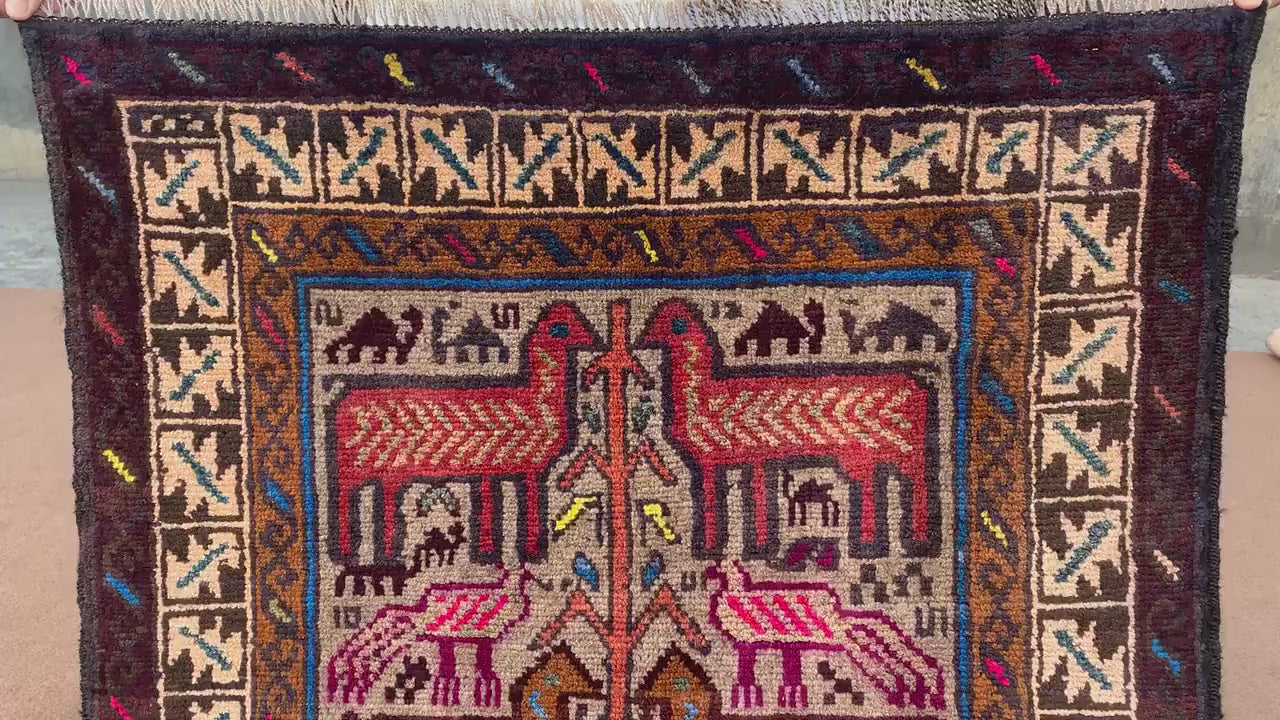 Amazing Pictorial Rug 3x5 Ft Natural Handmade Afghan Rug, Good Pile Rug, Vintage Oriental Wool Rug, Best for Kids Room Rug, Bedroom Rug etc.