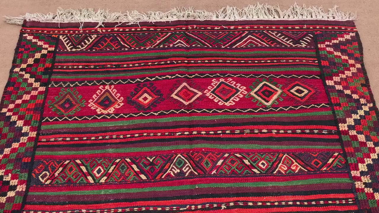 5x10 Ft Antique Afghan kilim Rug, Hand Knotted Wool kilim Rug, Oriental Flatweave kilim Rug, Vintage Striped Rug, Bedroom Living Room Rug.