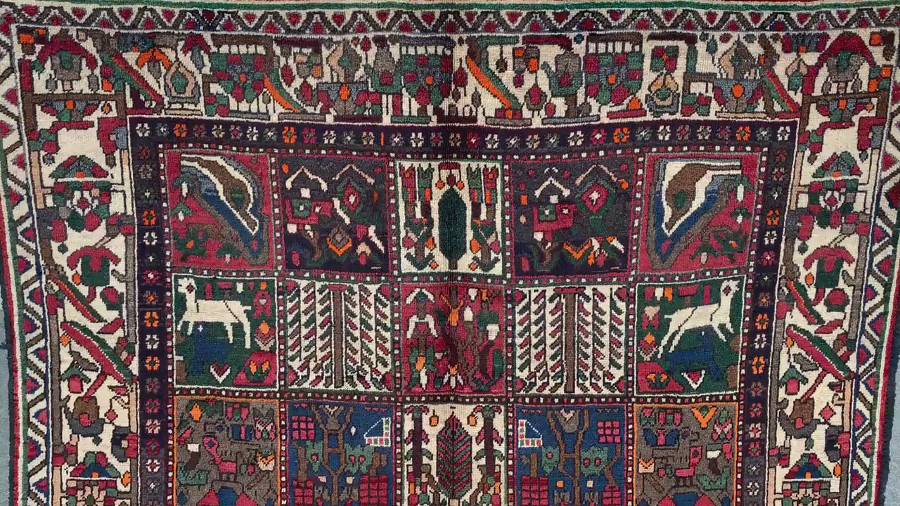5x10 Ft Vintage Pictorial Rug, Afghan Hand Knotted Rug, Oriental Wool Rug, Antique Tribal Rug, Home Decor Rug, Bedroom Rug, Living Room Rug.