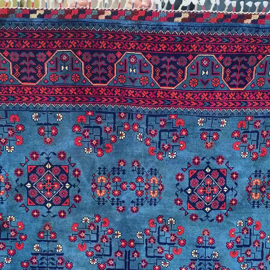 Amazing Bukhara Rug 5x8 Natural Handmade Afghan Rug, Fine Quality Rug, Good Pile Rug, Blue Red Rug, Best for Living Room Bedroom Office Rug,